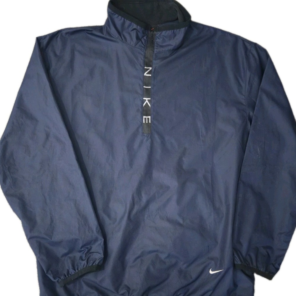 VTG Nike Mens Navy Blue Nylon Pullover Half Zip Windbreaker Jacket Sz L 90s